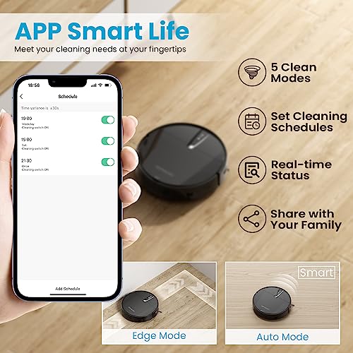 ROPVACNIC Robot Vacuum Cleaner with 3000Pa Cyclone Suction, APP/Voice/Remote Control, Automatic Self-Charging Robotic Vacuum, Scheduled Cleaning