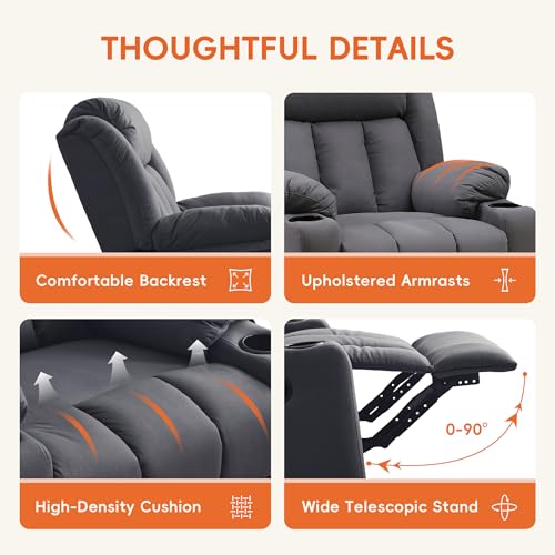 Rocker Swivel Recliner Chair for Adults, Overstuffed Large Manual Recliner Glider with Massage and Heat