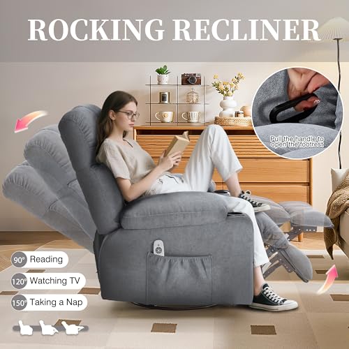 Recliner Chair with Massage and Heat, Rocker Recliner Chairs for Adults, Overstuffed Nursery Rocking Chairs for Living Room