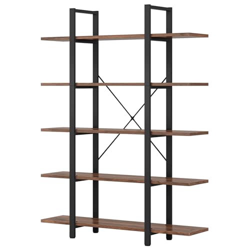 Tribesigns 5-Tier Bookshelf, Vintage Industrial Style Bookcase 72 H x 12 W x 47L Inches, Black