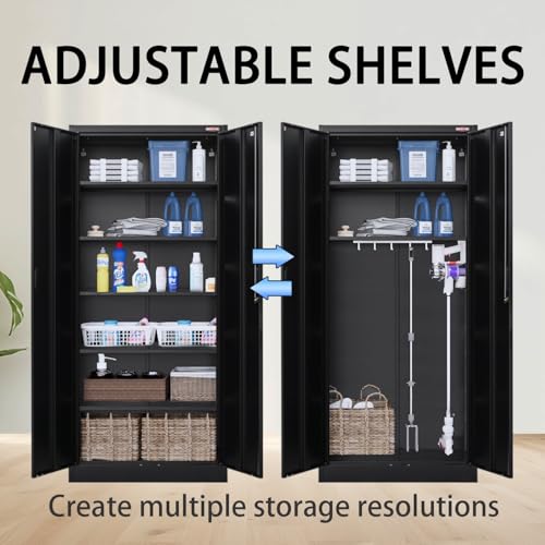 Metal Storage Cabinet with 2 Doors and 5 Adjustable Shelves