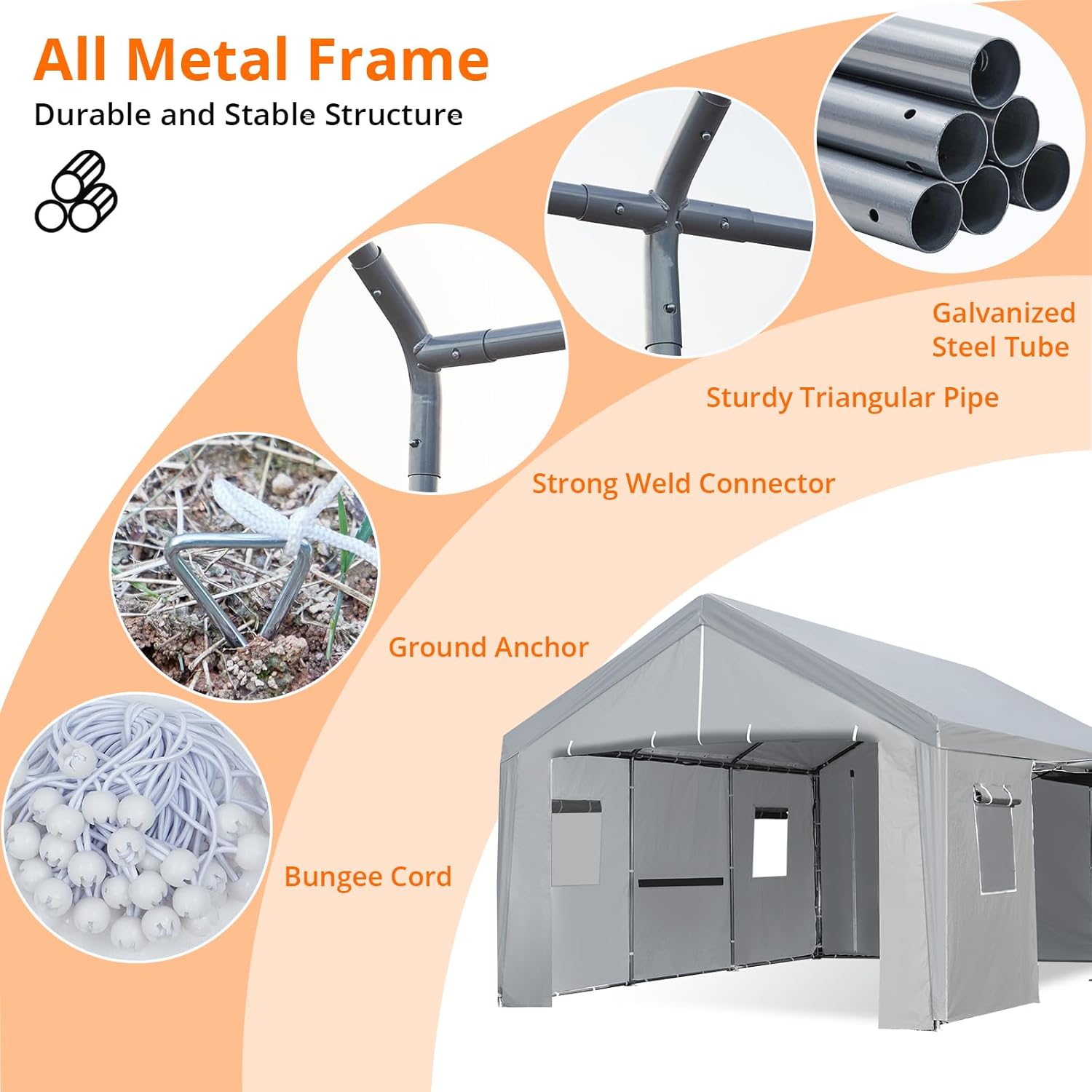 Carport 10×20 FT Portable Garage, Heavy Duty Car Port Canopy with Roll-up Doors & Ventilated Windows, Galvanized Steel Frame