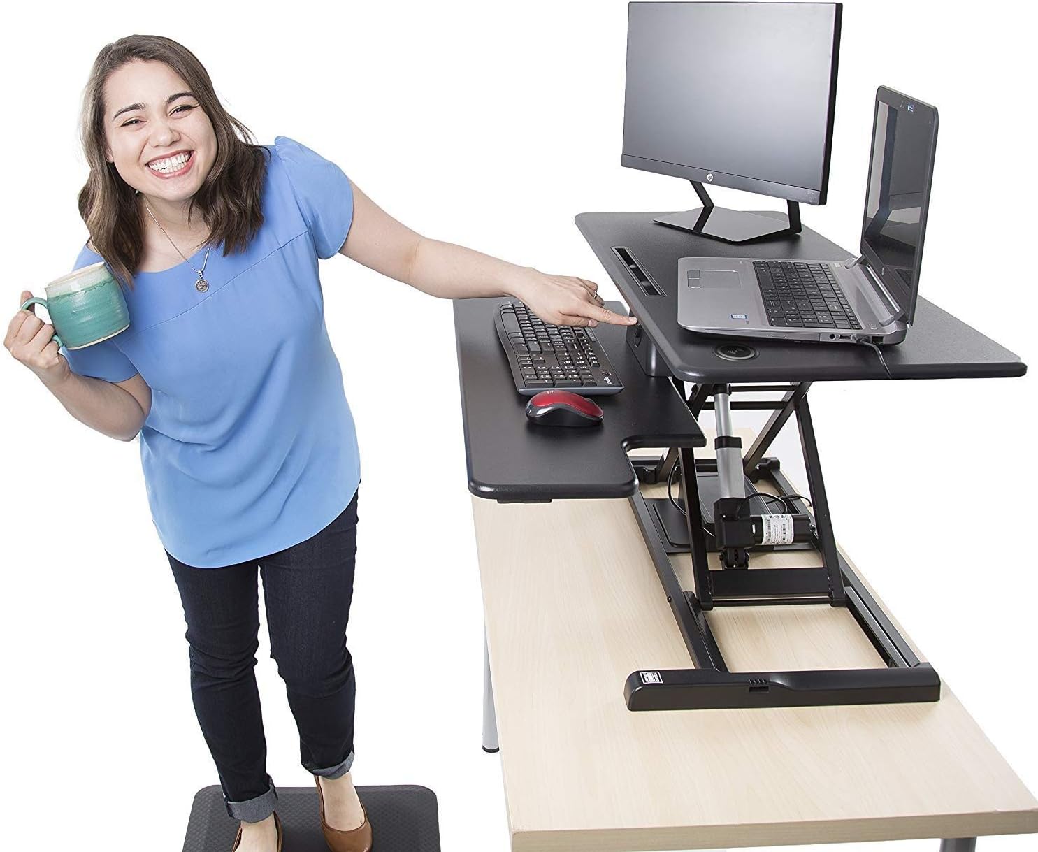 Stand Steady Flexpro Hero Power | Electric Standing Desk Converter/Desk Riser with Wireless Charging | Turns Any Desk into a Sit to Stand Up Desk |