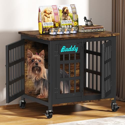 EasyCom 48"/42"/33" Dog Crate Furniture with Name Tag, Heavy Duty Dog Kennel Indoor for Large Dogs