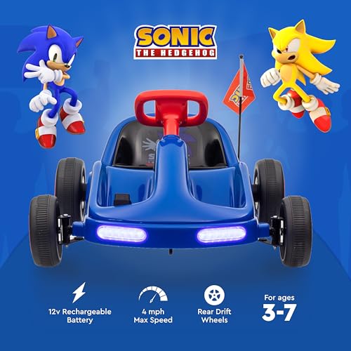 Bluey 12V Electric Go Kart for Kids, Electric Ride-On Toy with Lights, Seat Belt, Ages 3-6, Durable PVC and Iron Construction, Rechargeable Battery