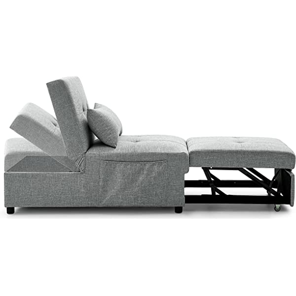 4-in-1 Sleeper Sofa Bed, HABITRIO Solid Wood Frame Polyester Upholstered Seating Couch w/A Pillow, Work As Ottoman, Single Chair