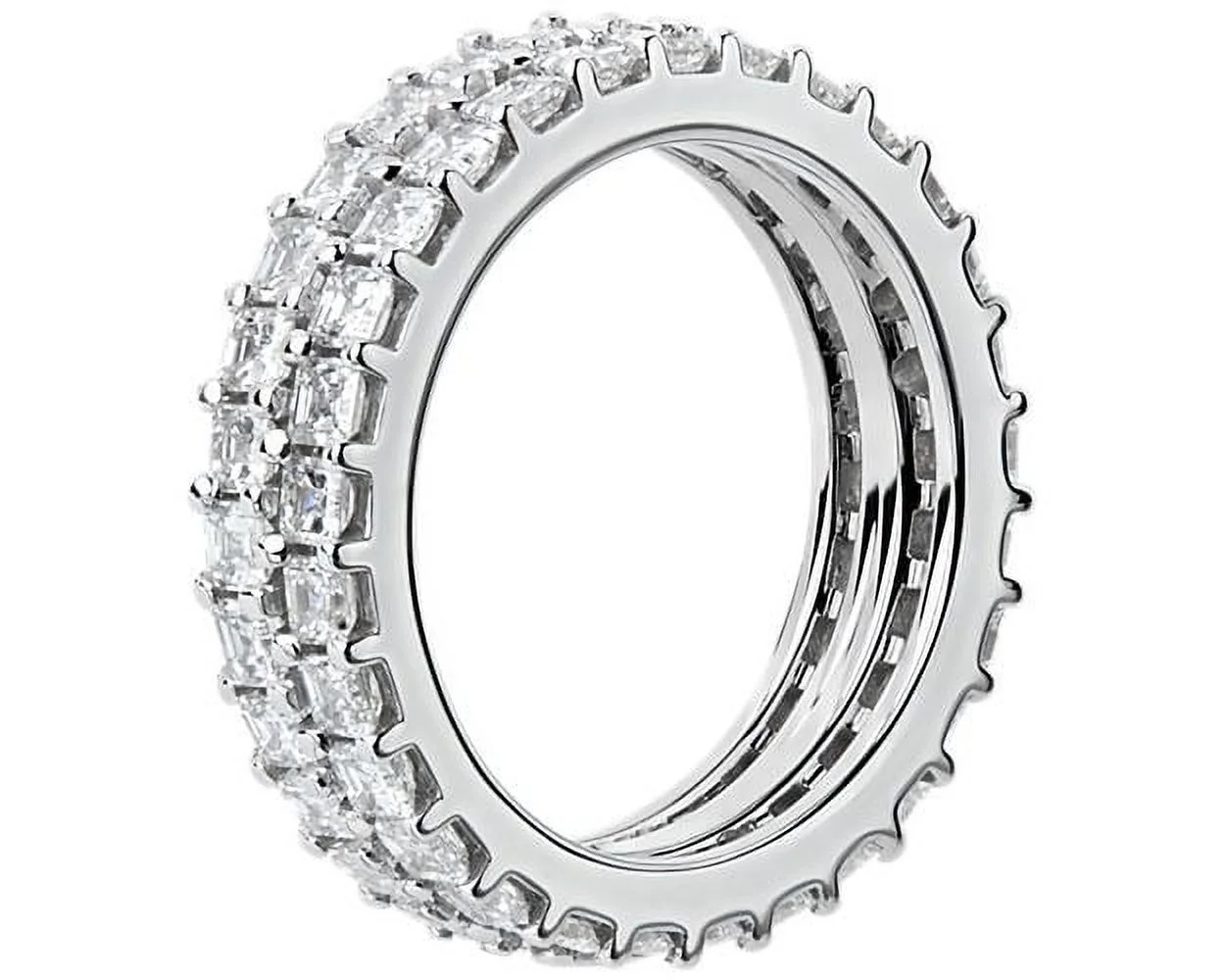 2.00 Ct Excellent Asscher Cut Genuine Diamond Sparkle Engagement Eternity Band for Ladies Solid 14K White Gold Size 7