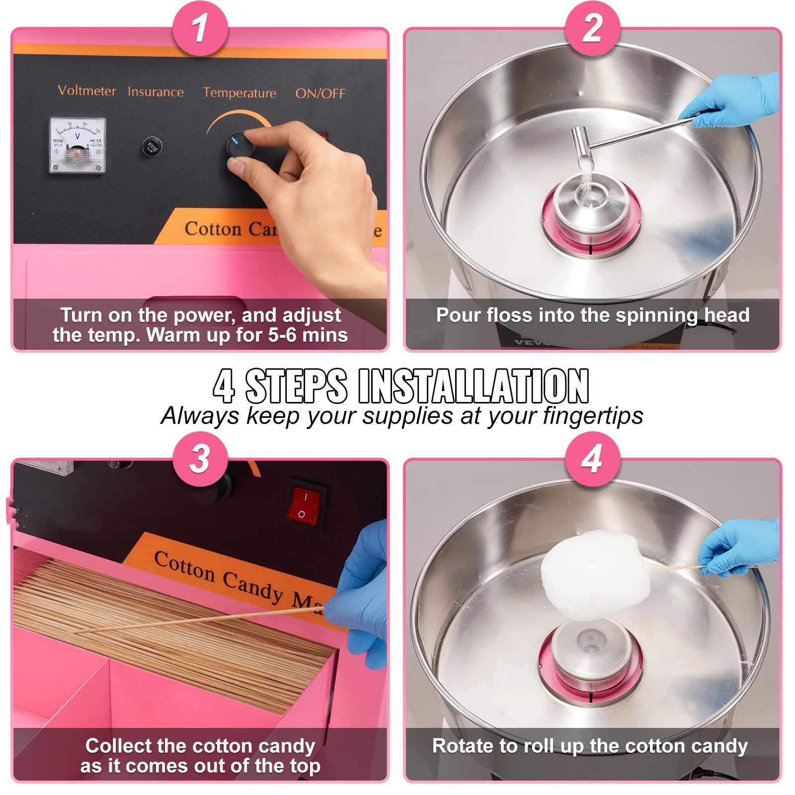 BENTISM Cotton Candy Machine Maker 21 Inch Stainless Steel Bowl