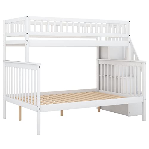 Harper & Bright Designs Bunk Beds Twin Over Full Size, Bunk Bed with Trundle,Storage Shelf and Stairway