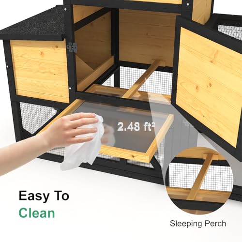 80'' Chicken Coop with Nesting Box, Outdoor Duck Coop, Chicken House for Outside, Wooden Chicken Coops with Run & Waterproof Asphalt Roof