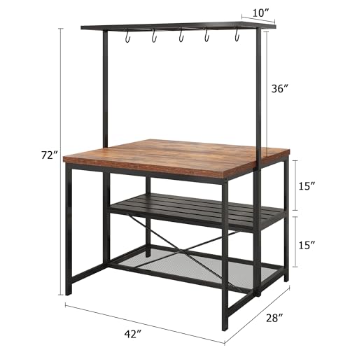 Kitchen Island with Storage, Bakers Rack with Power Outlet, Island Table for Kitchen,3 Tier Microwave Stand Oven Shelf,Large Coffee Bar Table