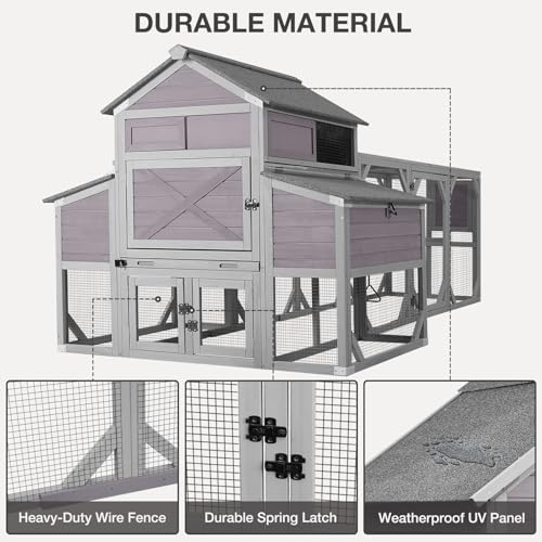 Large Chicken Coop with Run - Outdoor Chicken House for 6-8 Chickens with Six Nesting Box, Five Perches, Leakproof Pull-on Tray