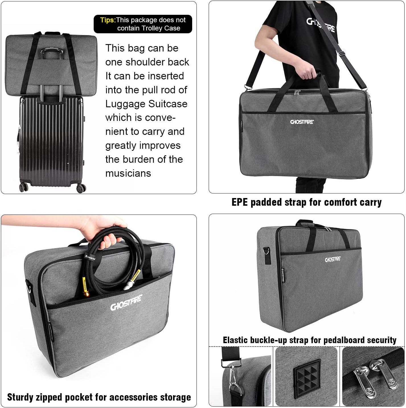 Ghost Fire Guitar Pedal Board Aluminum Alloy Effect Pedalboard with Carry Bag,V series (V-BABY MAX（Deluxe Edition）)