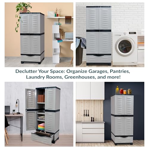 Sunnydaze Lockable Storage Cabinet – Indoor or Outdoor Utility Storage Cabinet with 3 Adjustable Shelves - 57.5" H – Garage, Office, Home