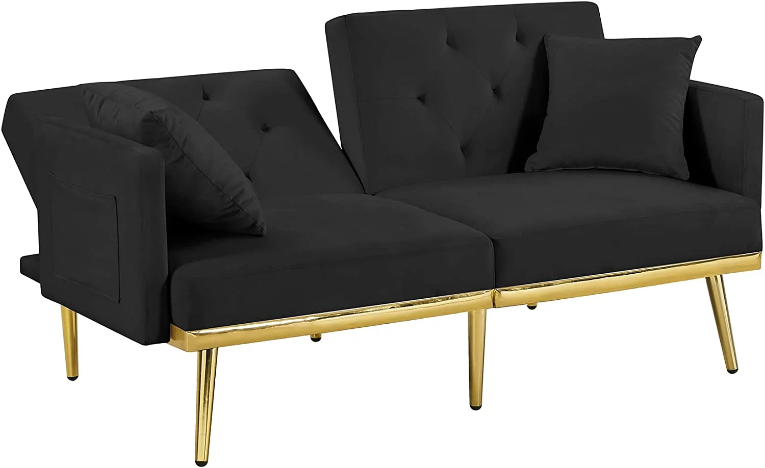59" Convertible Folding Sofa Bed with 2 Pillows & Side Pockets, Modern Velvet Sleeper Couch Bed with 3 Adjustable Backrests