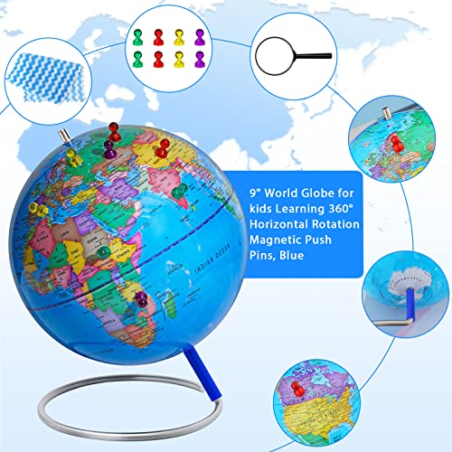 13" World Globe with Stand, 720° Swivels in All Directions, Stainless Steel Stand