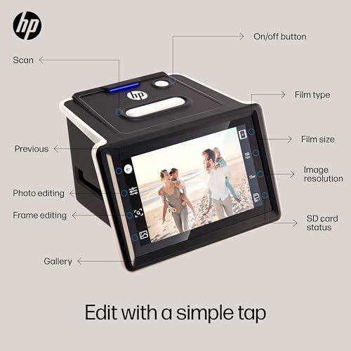 HP FilmScan Touch Screen Film & Slide Scanner Digitizer with 5&rdquo; LCD Screen, Quickly Convert Negatives & Slides to Digital 22MP JPEG Photos
