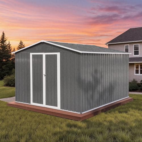 10 x 8 FT Outdoor Storage Shed, Metal Garden Tool Shed with Air Vents & Lockable Doors