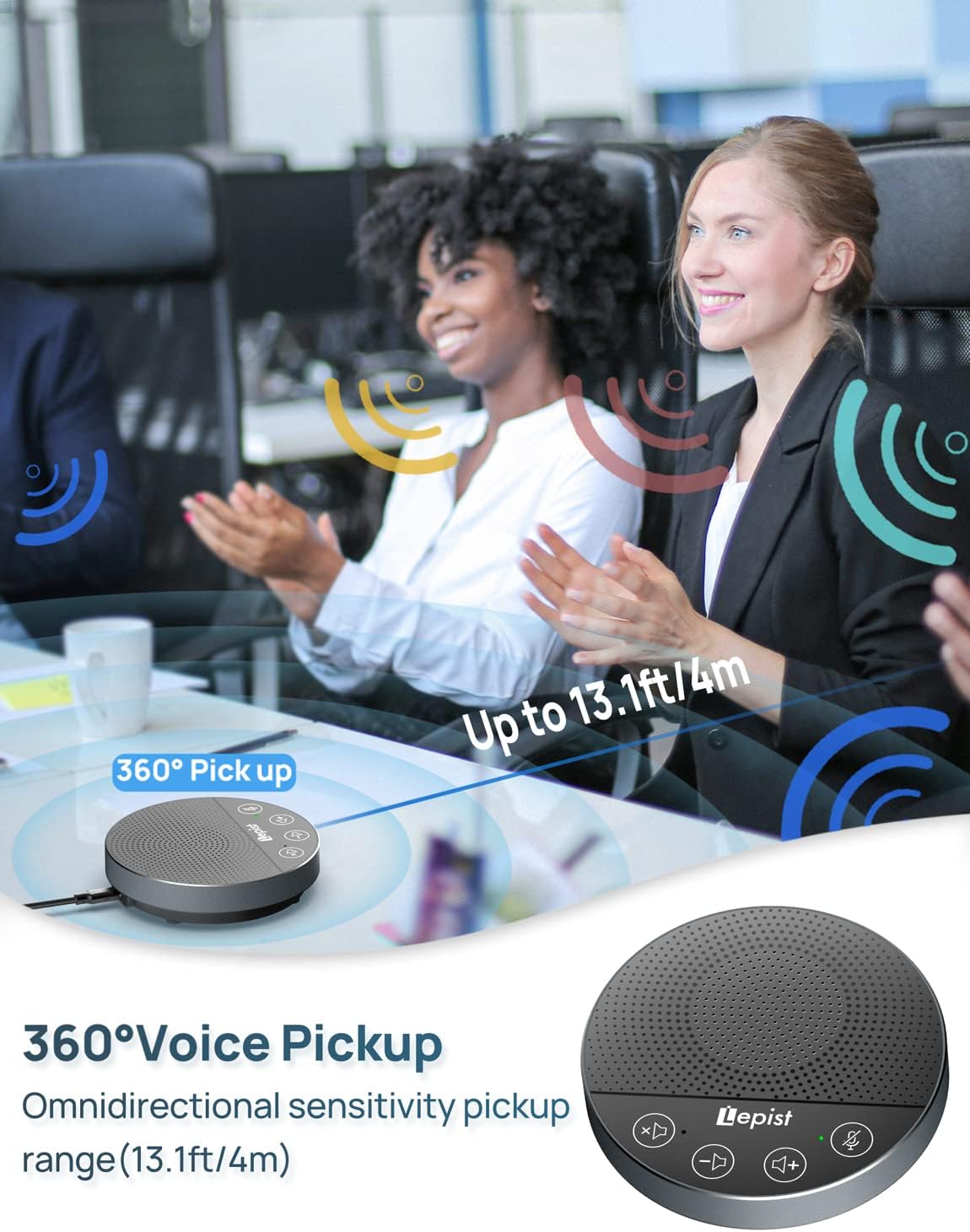 USB Speakerphone - Lepist LE2103N Computer Speakers with Microphone, Conference Call Speaker with Microphone for Zoom, Skype, 360° Voice Pickup