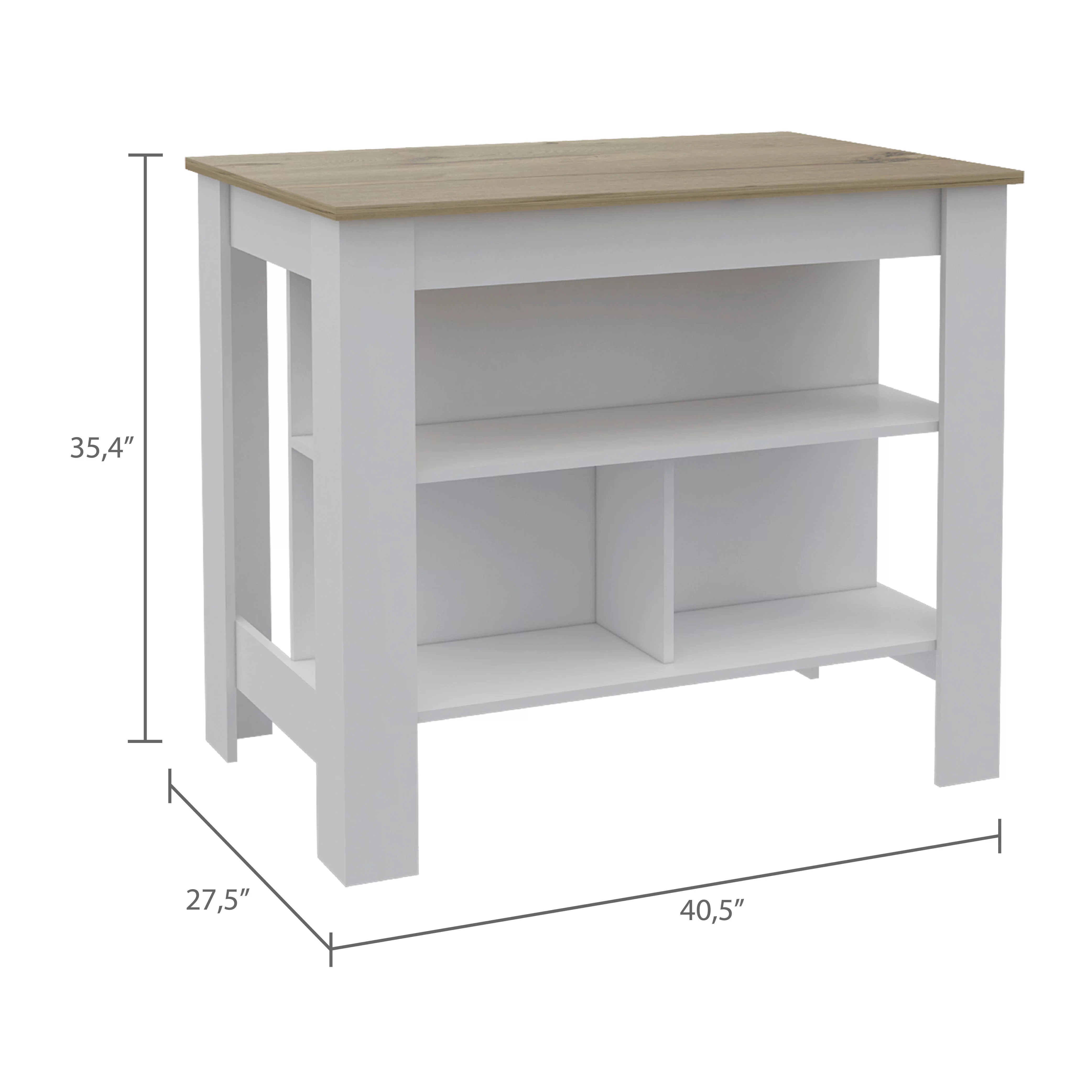 Boahaus Le Havre White Painted Kitchen Island, Wood Tabletop