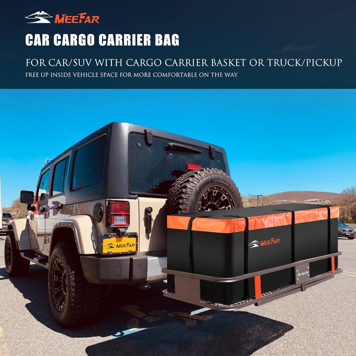 MeeFar Hitch Mount Cargo Carrier Bag Soft Shell 100% Waterproof 20 Cubic Feet (59 24 24) Include 8 Reinforced Straps for Truck Pickup All Vehicle