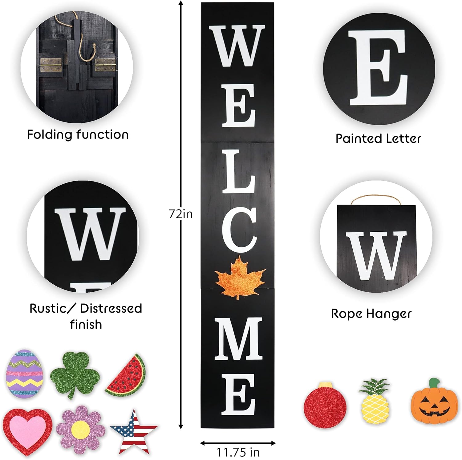 Outdoor Welcome Sign for Front Porch Decor, Interchangeable Seasonal Icons Vertical Welcome Sign, Modern Farmhouse Decor for The Home