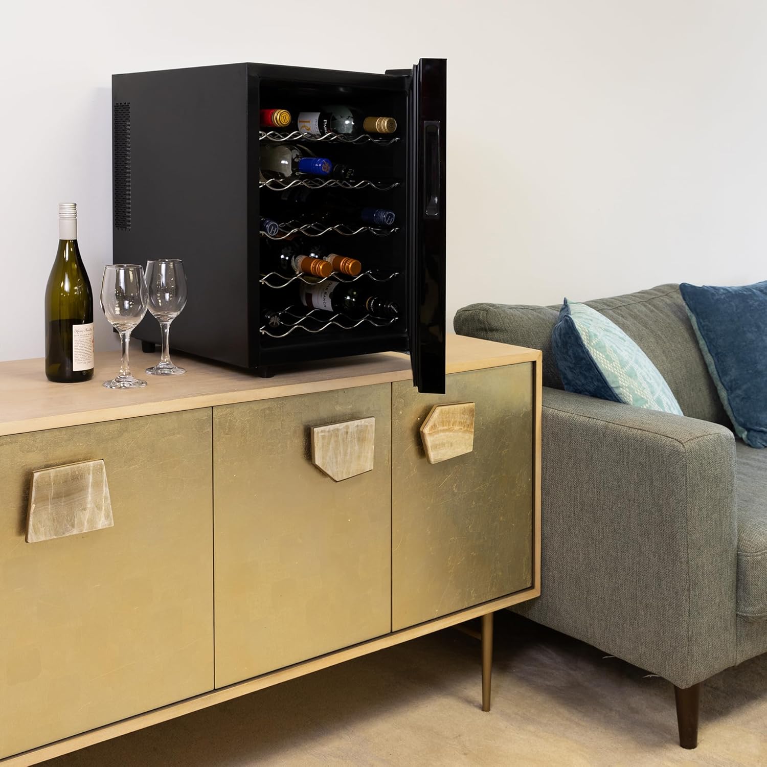 Koolatron 20 Bottle Wine Cooler, Black Thermoelectric Wine Fridge, 1.7 cu. ft. (48L), Freestanding Wine Cellar, Red