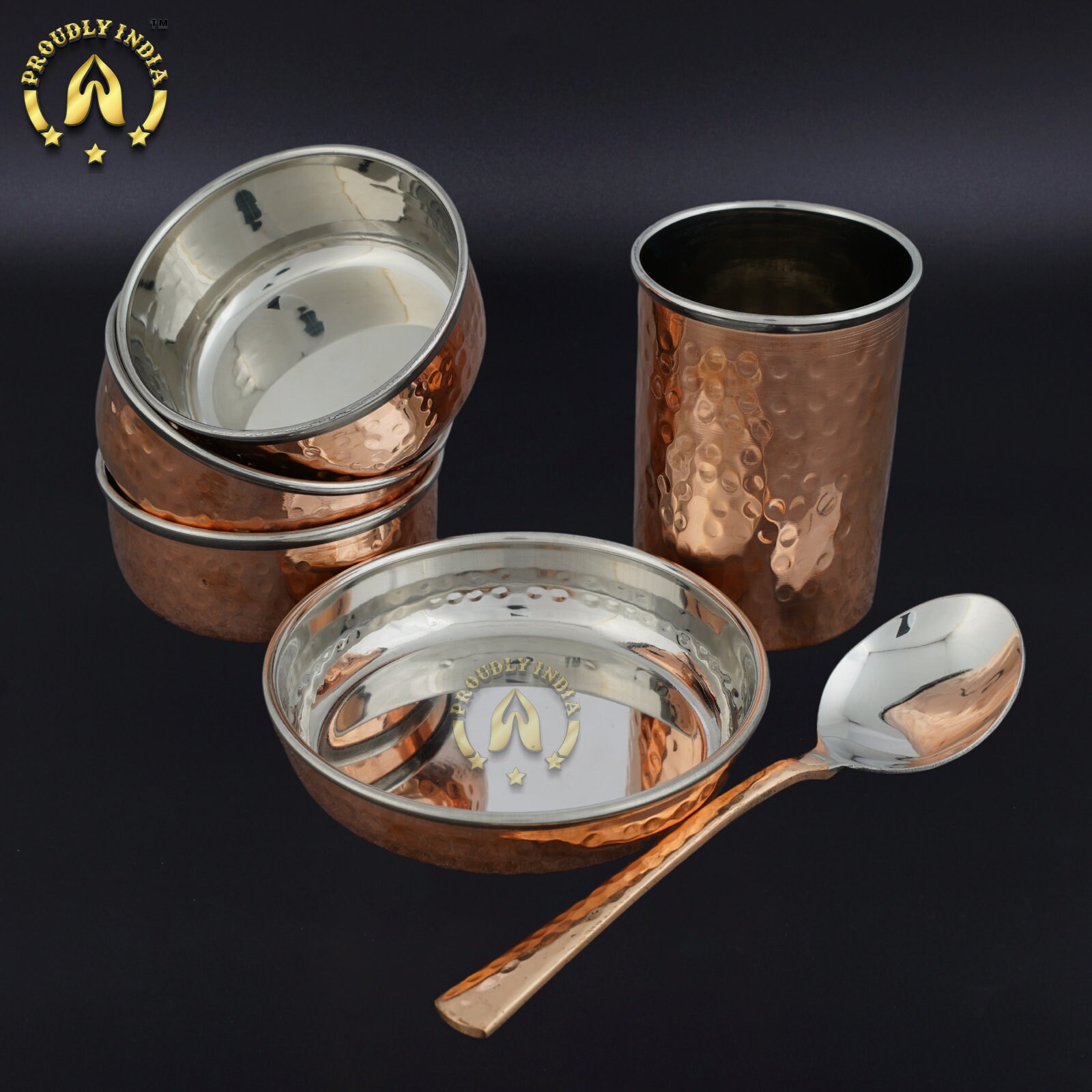 ProudlyIndia Copper Thali Set, Dinner Set, Royal Thali Dinning,Copper Plate Set,Thamba Dinnerware, Luxury Dining Set, Luxury Dinnerware
