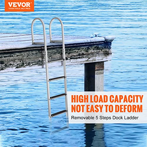 VEVOR Dock Ladder, Removable 5 Steps, 500 lbs Load Capacity, Aluminum Alloy Pontoon Boat Ladder with 3.1'' Wide Step & Nonslip Mat