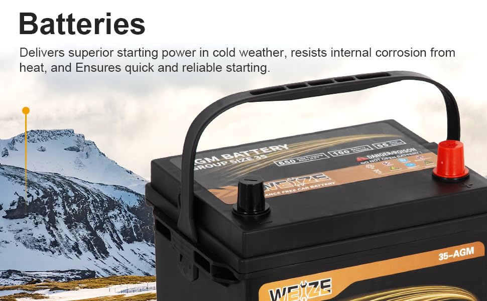 Weize Platinum AGM Battery BCI Group 35 Automotive Battery, 100RC, 650CCA, 36 Months Warranty
