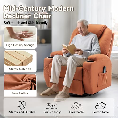 Recliner Chair, Rocking Chair with Massage and Heat, 360° Swivel Recliner Chairs for Adults