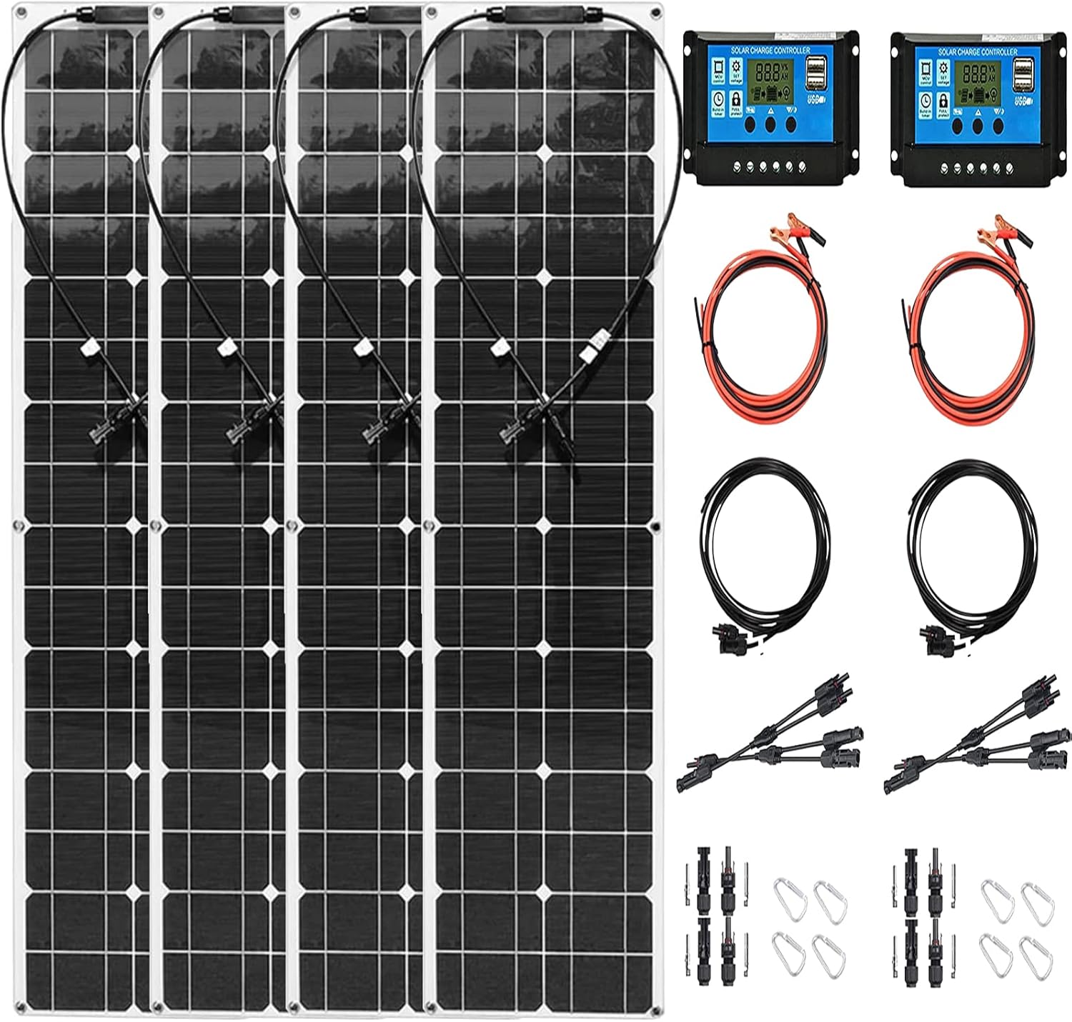 LAW Solar Panel 4×200W 12V/24V Monocrystalline Flexible 800W System Kit Solar Battery Charger with PV Connector with 40A Controller for RV Boat Cabin