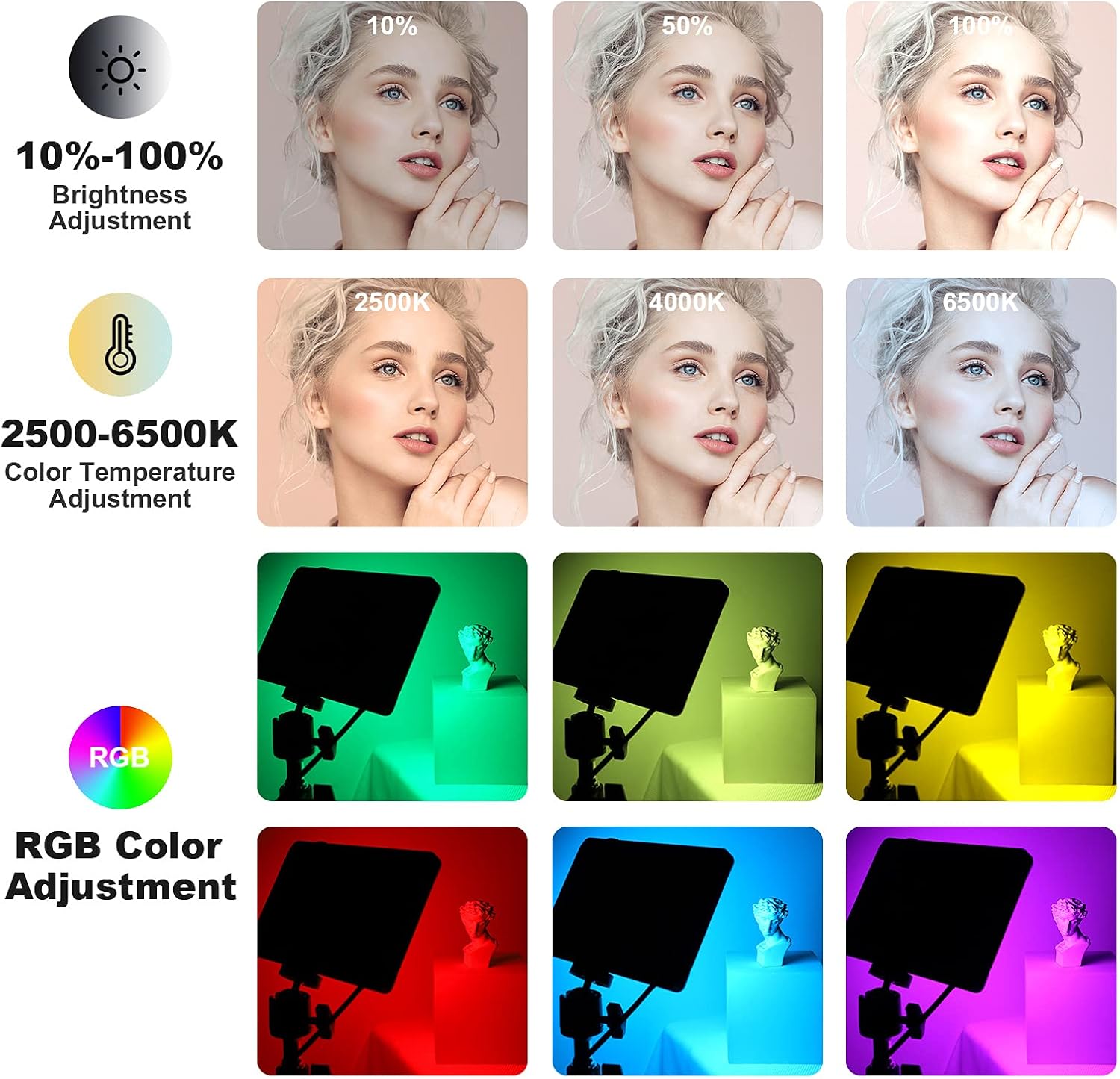 Led Video Light for Camera, RGB Photography Lighting Kit (2 Packs) with Adjustable Tripod Stand/Remote