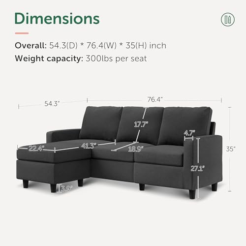 HONBAY Convertible Sectional Sofa, L Shaped Couch with Reversible Chaise for Small Space, Black