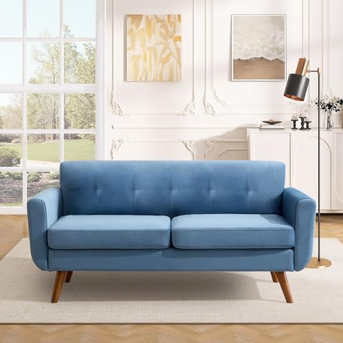 Tbfit L Shaped Couch Sofa, 80" W Mid-Century Modern Sectional Couches, 3 Seater Sofas with Wide Chaise Lounge & Two Pillows