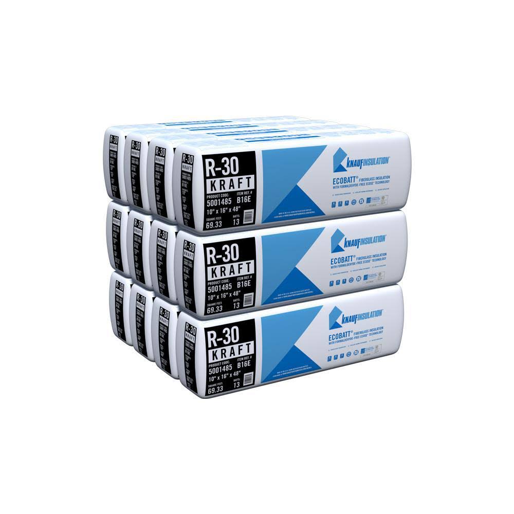 Knauf Insulation R-30 Ecobatt Kraft Faced Fiberglass Insulation Batt 16 in. x 48 in. (12-Bags) 690986