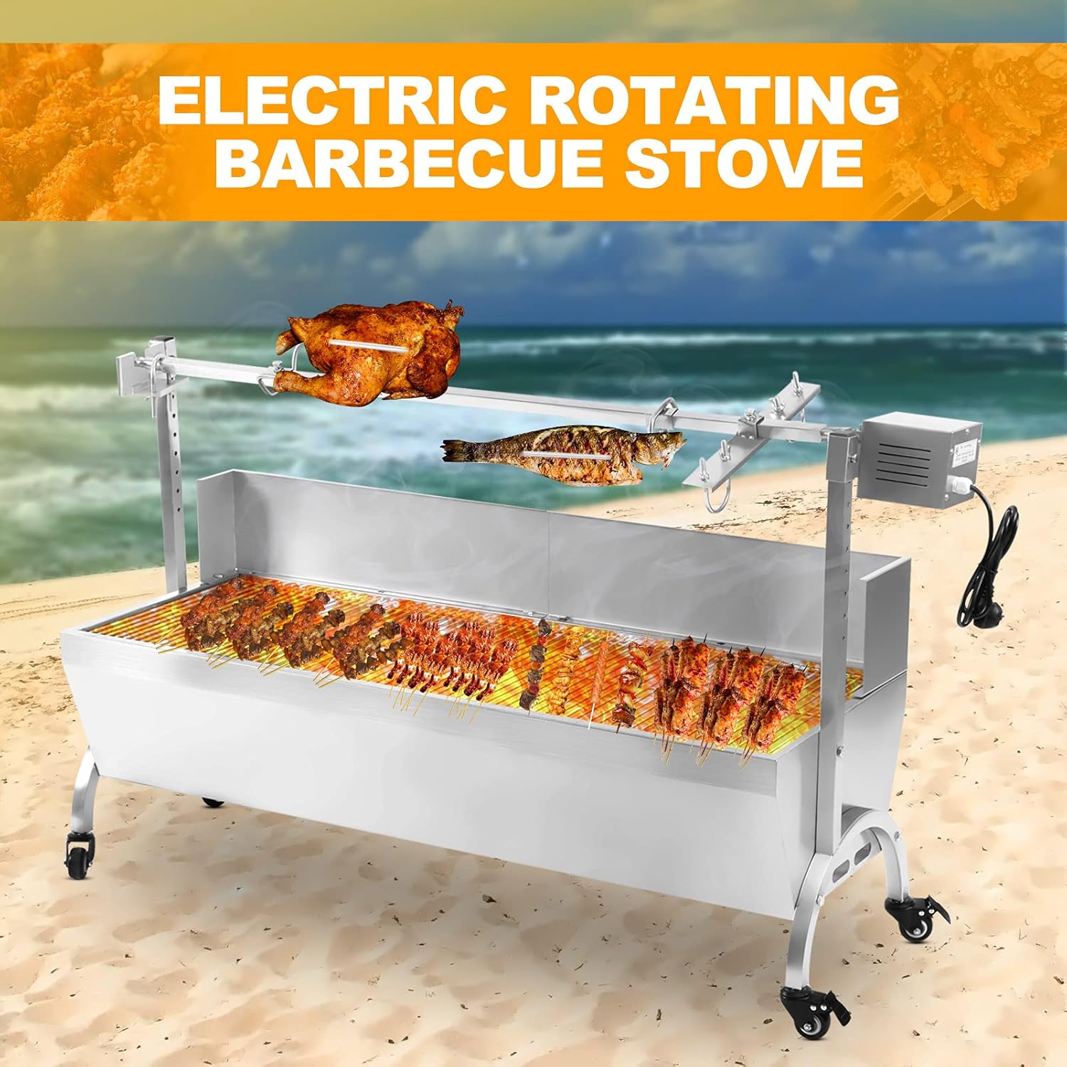 Samger Stainless Steel Rotisserie Roaster 45 Inches 20W Rotisserie Grill Portable BBQ Charcoal Grill Supporting 88LBS for Pig Chicken Lamb