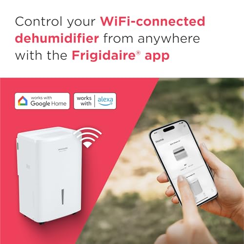 Frigidaire 50-Pint Portable Dehumidifier with Wi-Fi and Energy Star Certification for Medium/Large Rooms & Basements, Custom Humidity Control