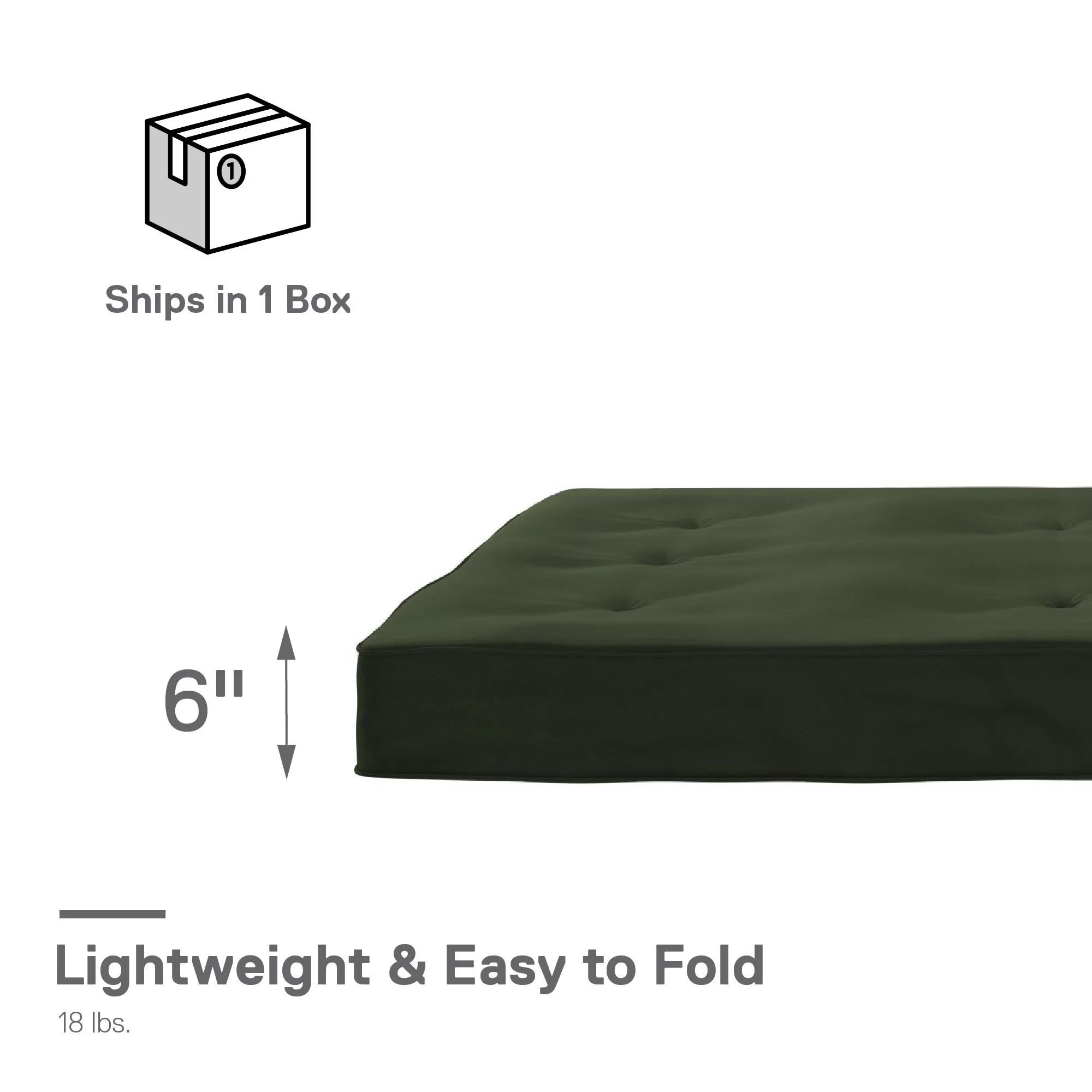 DHP Caden 6 Inch Futon Mattress with Tufted Cover and Recycled Polyester Fill, Full, Army Green