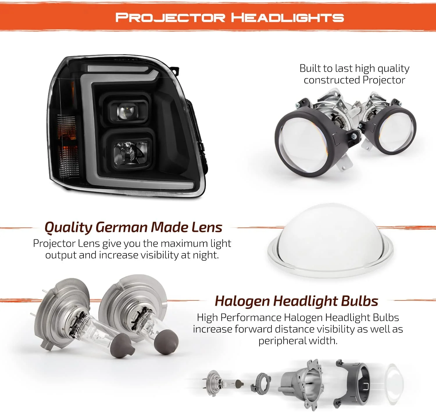 AKKON - Fits 2007-2014 GMC Yukon XL 1500 2500 [LED C-Tube DRL] Projector Black Smoked Headlights Pair Driver+Passenger - Radiant Selections