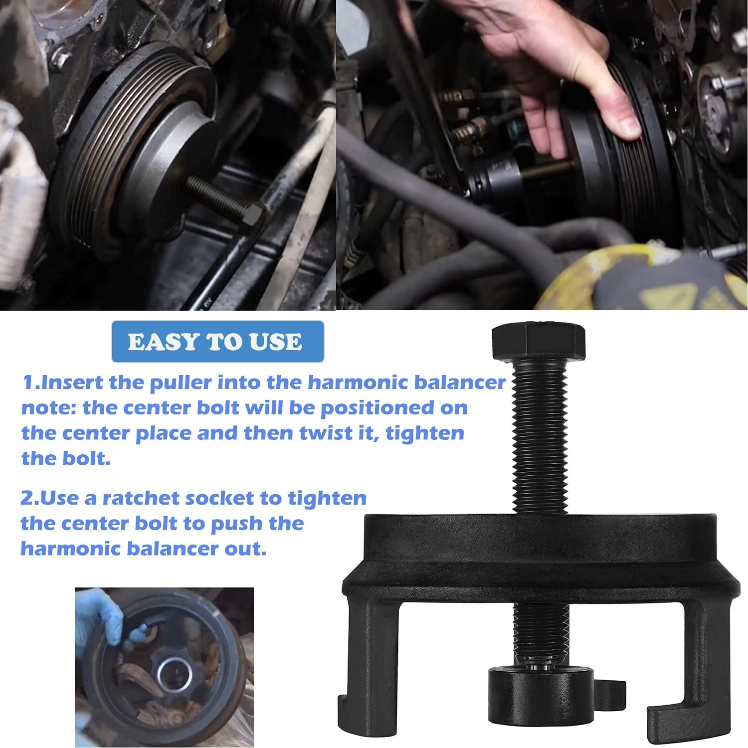 For GM LS Harmonic Balancer Puller 25264 Crank Pulley Puller Automotive Replacement Engine Quickly Removes Harmonic Balancers without Tapped Holes