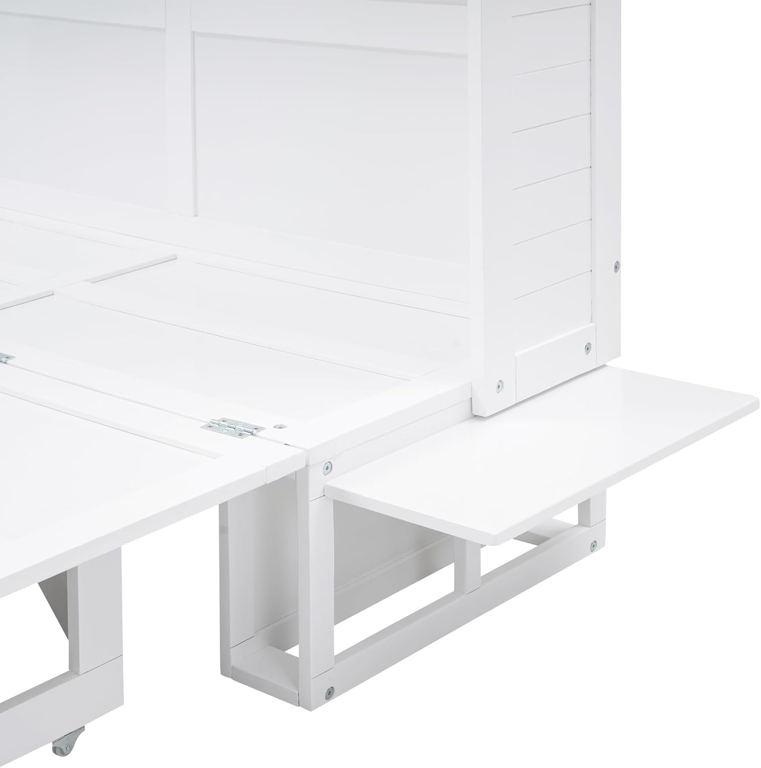 Queen Murphy Bed Cabinet Bed with Bookcase, Bedside Shelves and a Big Drawer for Guest Room or Home Office, White