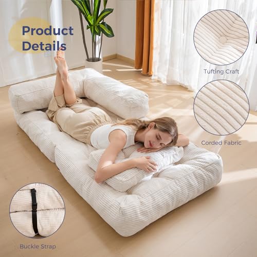 MAXYOYO Folding Sofa Bed, L-Shaped Convertible Sofa Bed with Armrest Foldable Sleeper Couch with Pillow