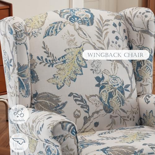MELLCOM Floral Accent Chair, High Back Upholstered Armchair with Solid Legs, Leisure Single Sofa Chair for Living Room, Bedroom, Home Office