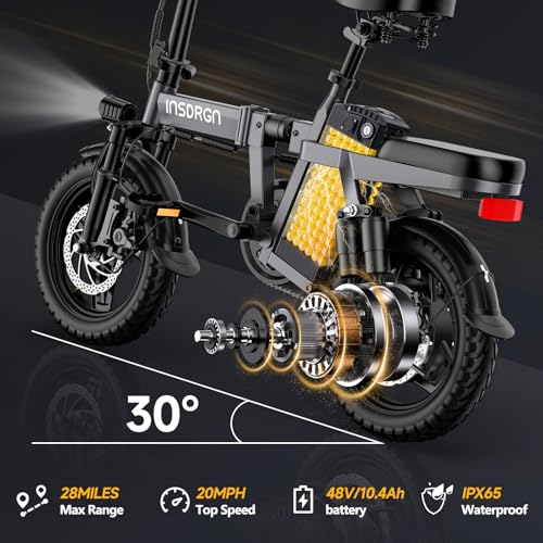 Folding Electric Bike for Adults, 20MPH Dual-Seat Ebike, MAX 45 Miles Range (PAS Mode) 499Wh Removable Battery, 9 Shocks Full Suspension, USB Charger