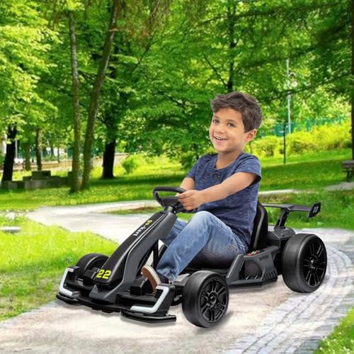 24V Electric Go Kart for Kids，Powerful Drift Kart with 2 * 150W Motors, Adjustable Seat