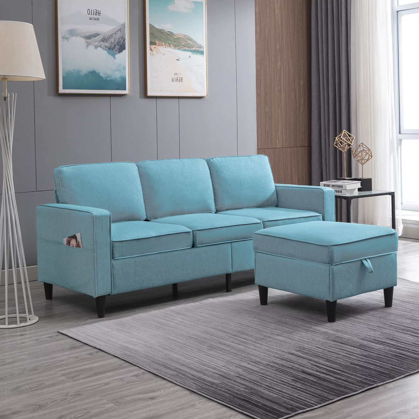 BALUS Sectional Sofa with Storage Ottoman, L-Shaped Small Sectional Sofa, Couch and Sofa Set Sectional for Living Room (Dark Gray)