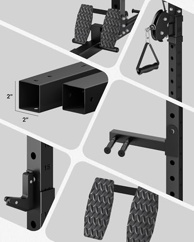 C11 Multi-Function Power Rack, 2000 lbs Power Cage with Adjustable Cable Crossover System and More Training Attachment