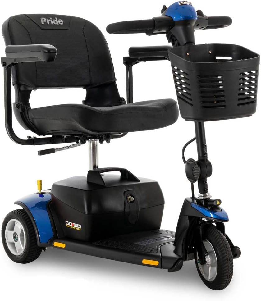Pride Mobility Go-Go Elite Traveller 3-Wheel SC40E 18AH, Indoor & Outdoor Travel Electric Mobility Scooter w/Red & Blue Shroud Inserts for Adults