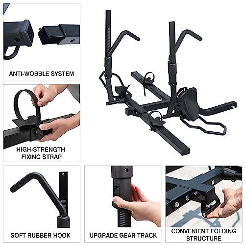 Leader Accessories 2-Bike Platform Style Hitch Mount Bike Rack, Tray Style Bicycle Carrier Racks Foldable Rack for Cars, Trucks